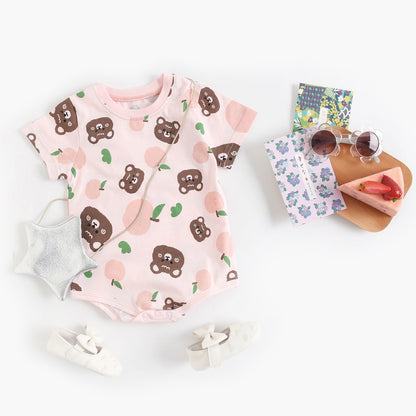 Baby Cartoon Print Short Sleeve Cotton Bodysuits childrensterritory