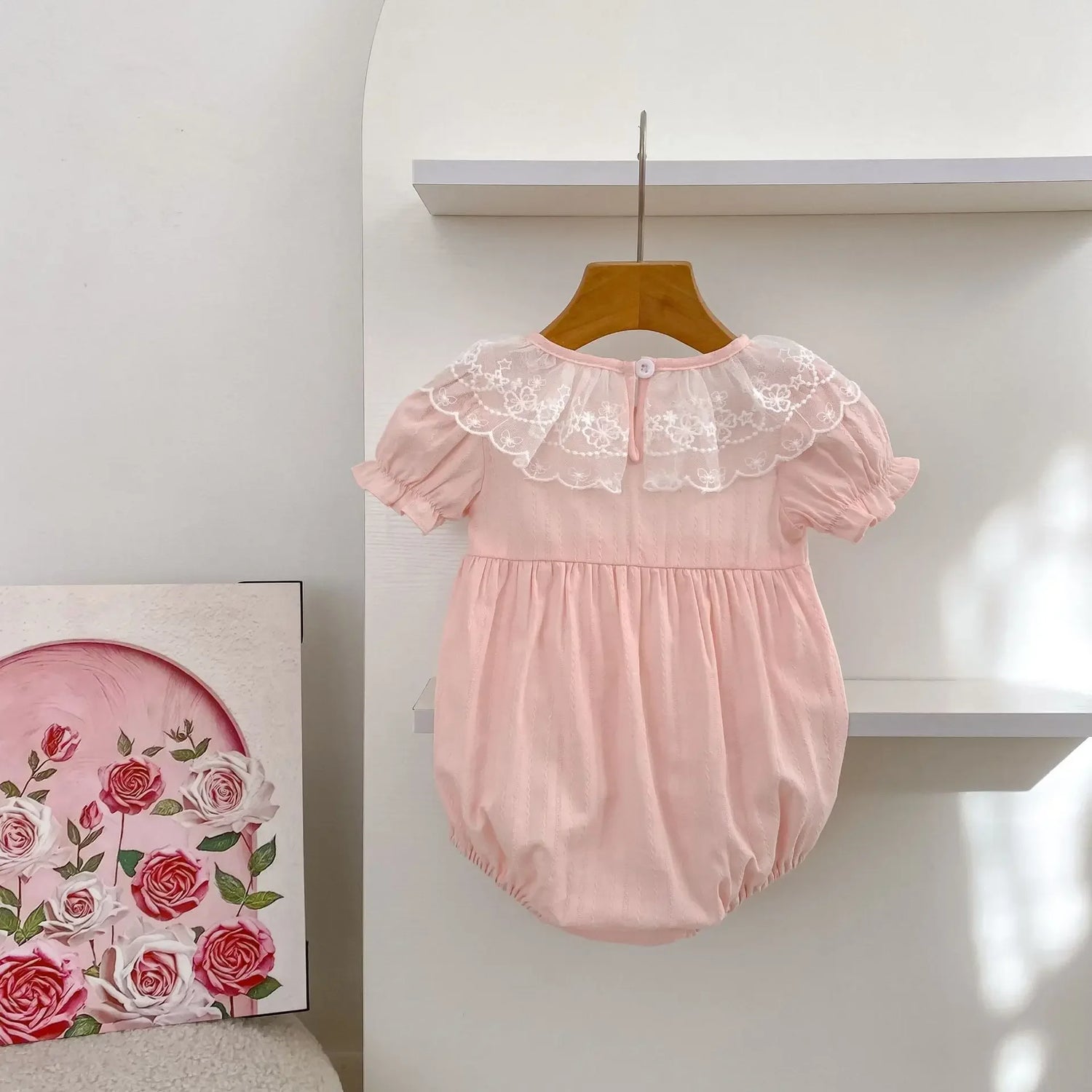 Baby Girl Lace Embroidered Pink Summer Romper