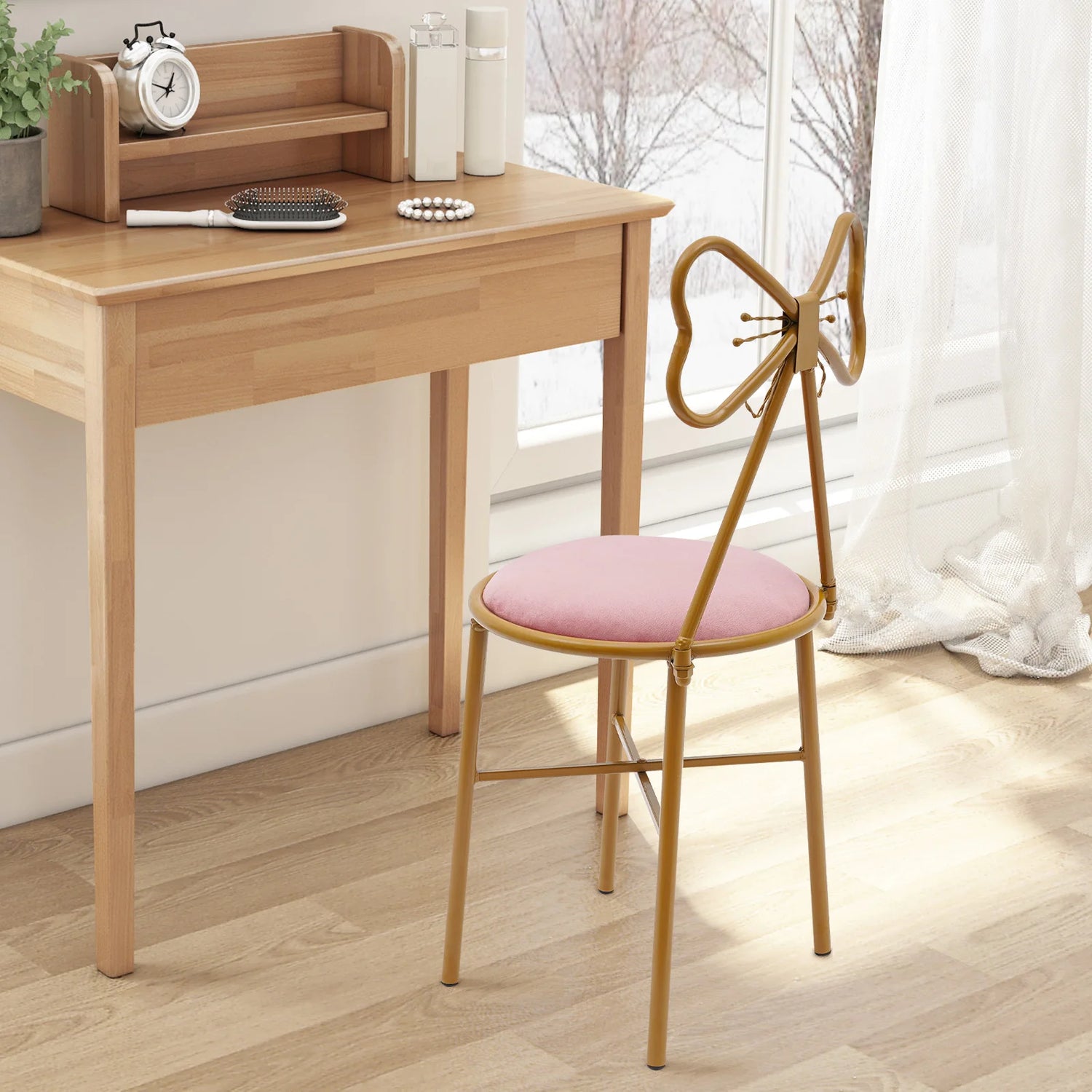 Metal Frame Butterfly Bow Design Modern Makeup Chair childrensterritory