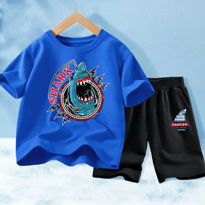 Kids Boy Funny Shark Print T-Shirts and Half Pants Set childrensterritory