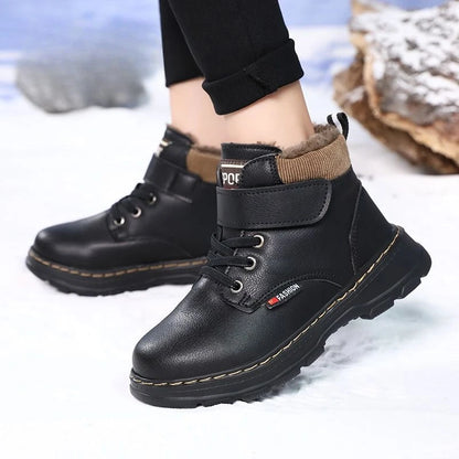 Kids Unisex High Top Fur And Laces Design Leather Shoes