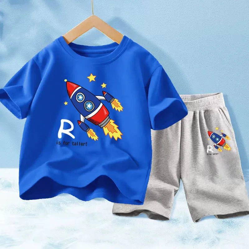 Kids Boy Funny Shark Print T-Shirts and Half Pants Set childrensterritory