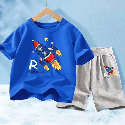 Kids Boy Funny Shark Print T-Shirts and Half Pants Set childrensterritory