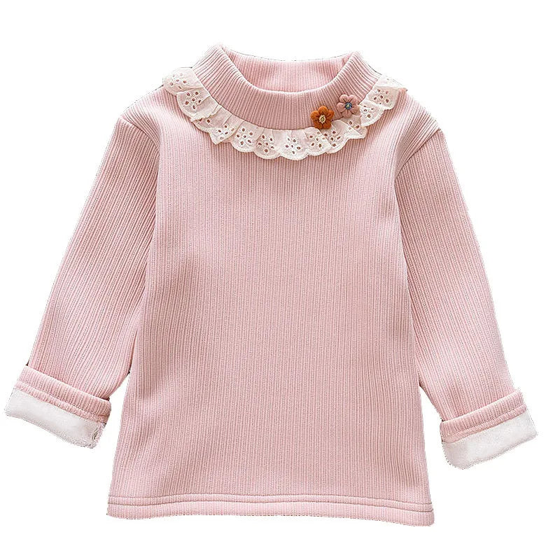 Girls' Long-Sleeved Round-Neck Design Winter Top