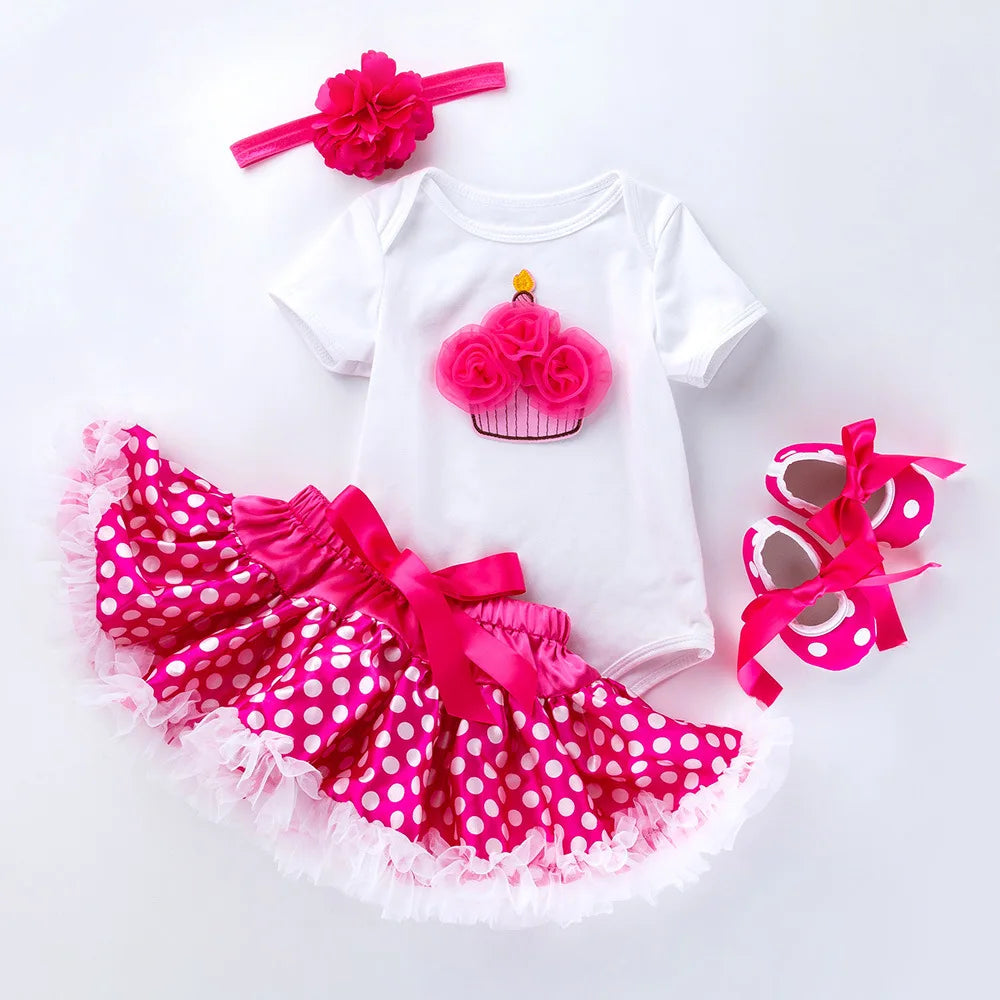 Baby Girls 4Pcs Birthday Outfit Sets/Ruffle Skirts+Romper