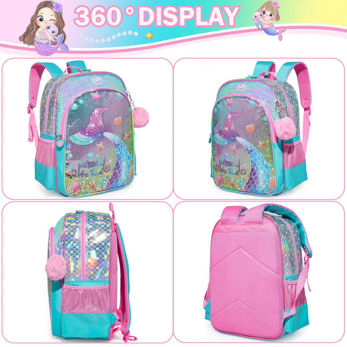 Full Size Cartoon School Backpack Set for Kids Girls childrensterritory