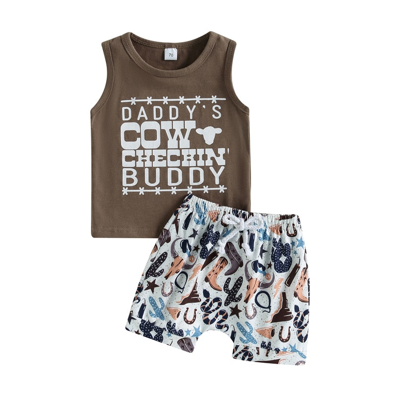 Baby Boy Printed Sleeveless Tank Tops and Shorts Set childrensterritory