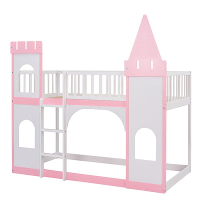 Twin Over Twin Castle Bunk Bed with Ladder childrensterritory