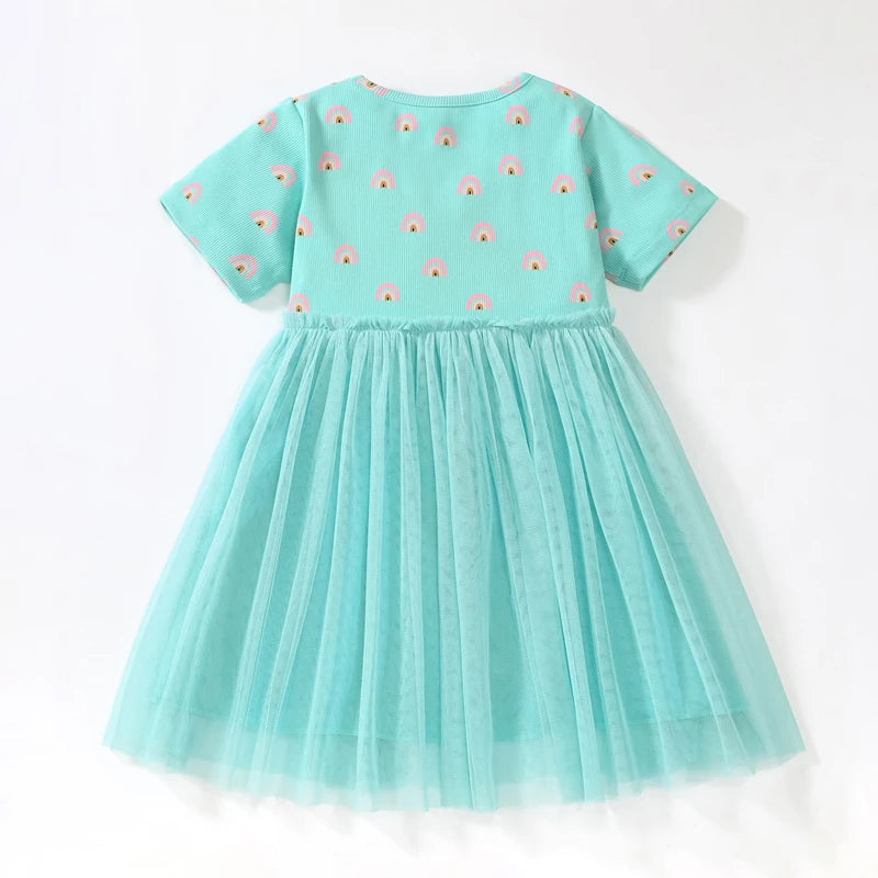 Kids Girls Rainbow Printed Summer Cotton Party Dresses childrensterritory