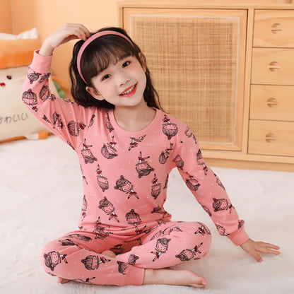 Long Sleeve Cartoon Design Kids Winter Warm Pajamas Sets childrensterritory