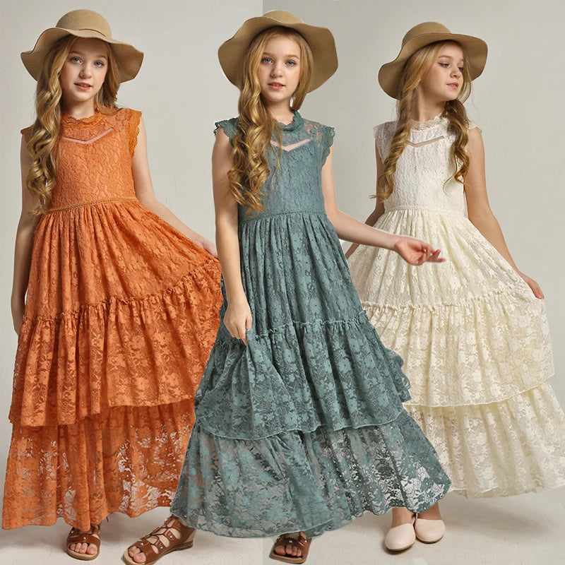 Lace Design Girls Princess Dresses For Party childrensterritory