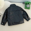 Stylish Kids Boys Girls Solid Color Leather Jackets childrensterritory