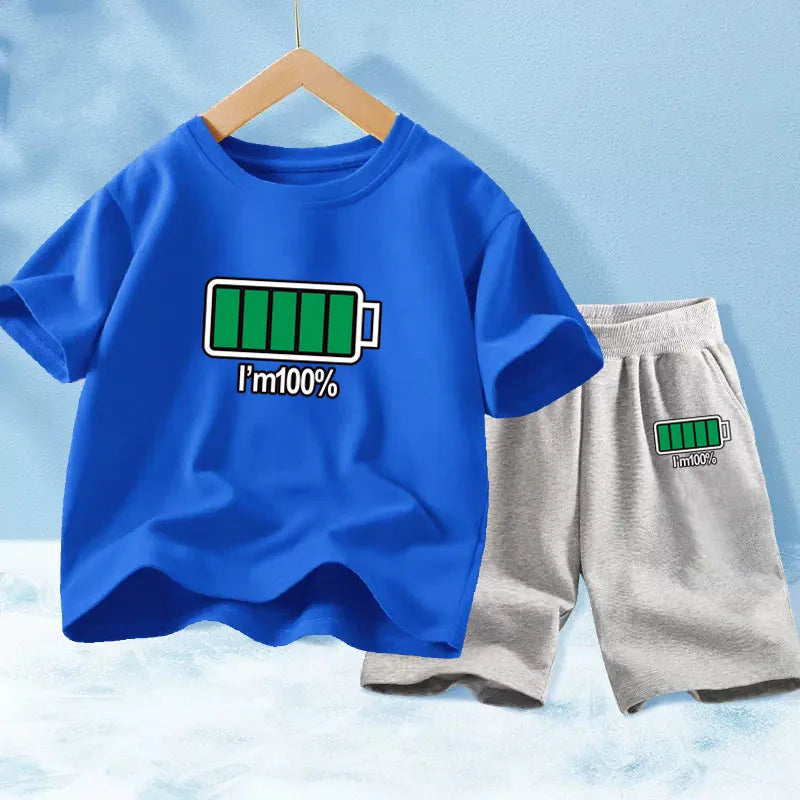 Kids Boy Funny Shark Print T-Shirts and Half Pants Set childrensterritory