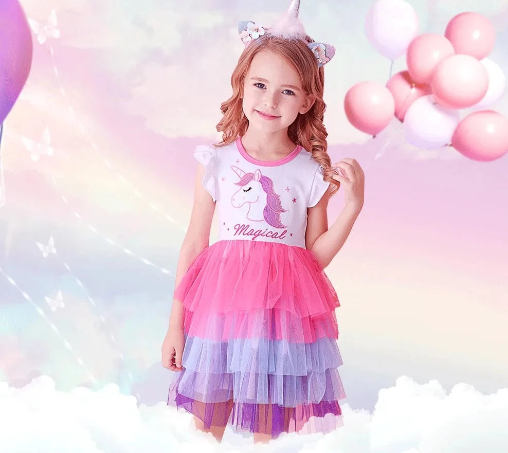 Kids Girls Unicorn Embroidery Birthday Tutu Dresses childrensterritory