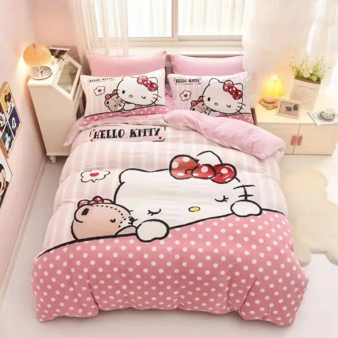 Hello Kitty Cartoon Design Duvet Cover Bedding Set for Kids&