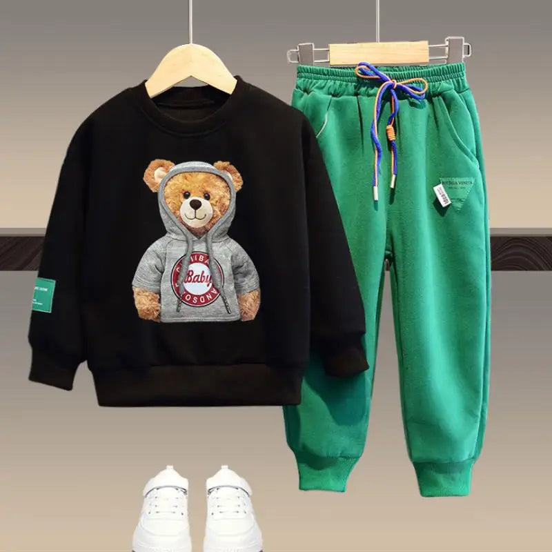 Kids Bear Embroidery Warm 2-Piece Clothing Set for Spring Autumn