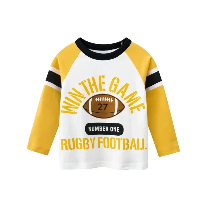 Rugby Letter Print Kids Boys Bottoming Cotton T-shirts
