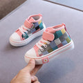 Kids Boys Girls High Top Checkered Lattice Canvas Shoes
