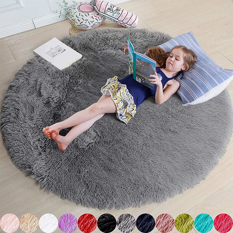 Fluffy Soft Shaggy Round Rugs For kids Bedroom