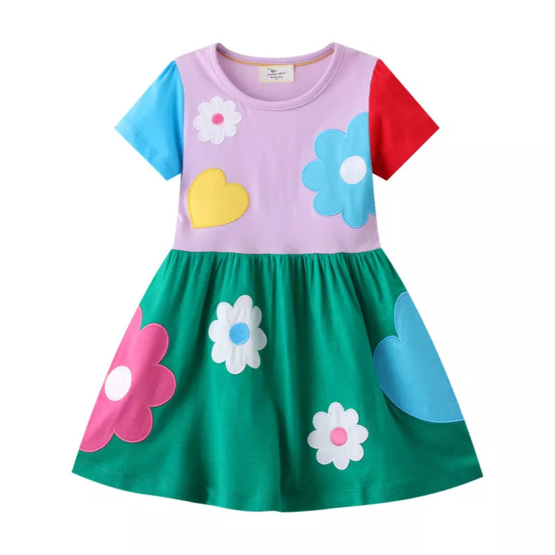 Flowers Hearts Embroidery Little Girls Cotton Princess Dresses childrensterritory