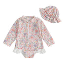 Floral Print Baby Girl Backless Long Sleeve Swimwear childrensterritory