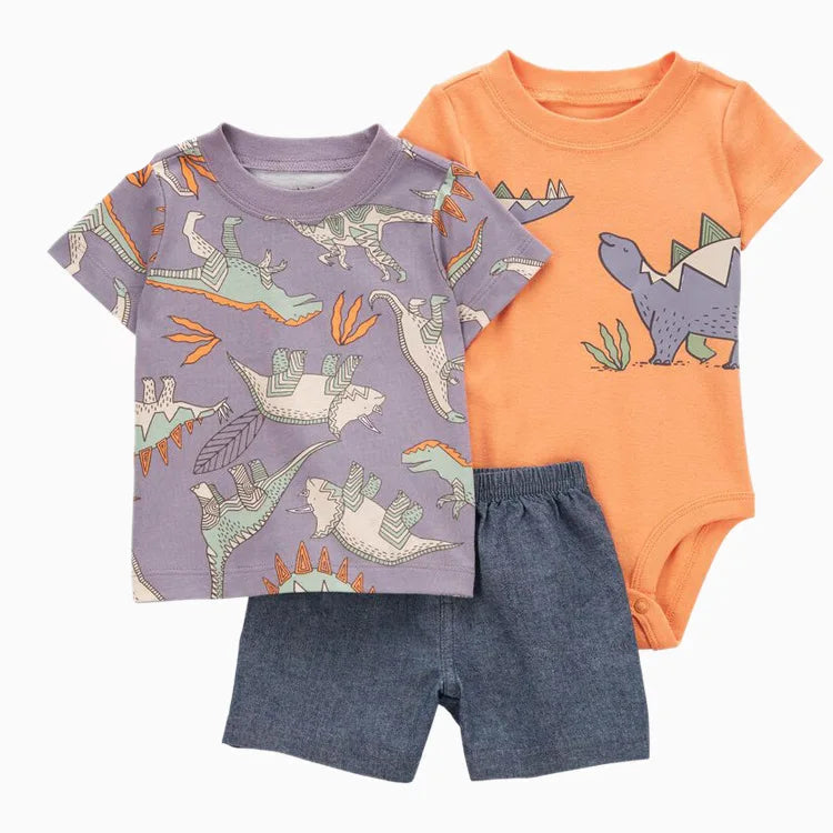 Baby Boys Cotton 3-Piece Short Bodysuit Set for Summer