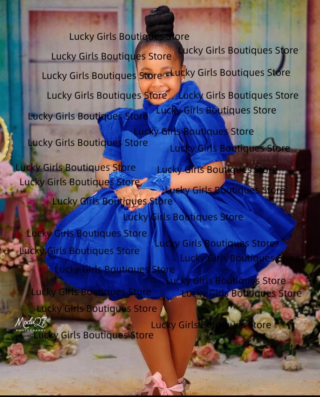 Pink Fluffy Bow Design Birthday Party Dresses For Girls