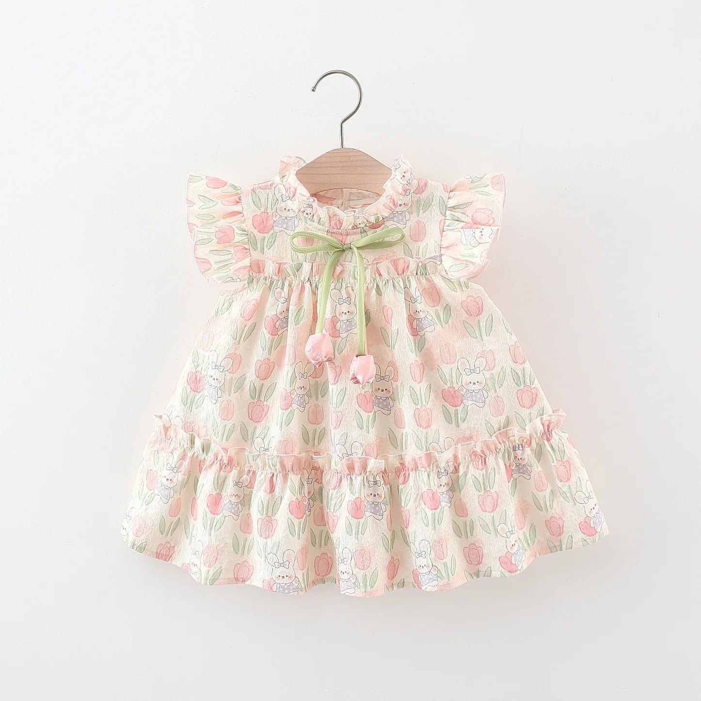 Baby Girl Cartoon Rabbit Tulip Print Dress for Summer
