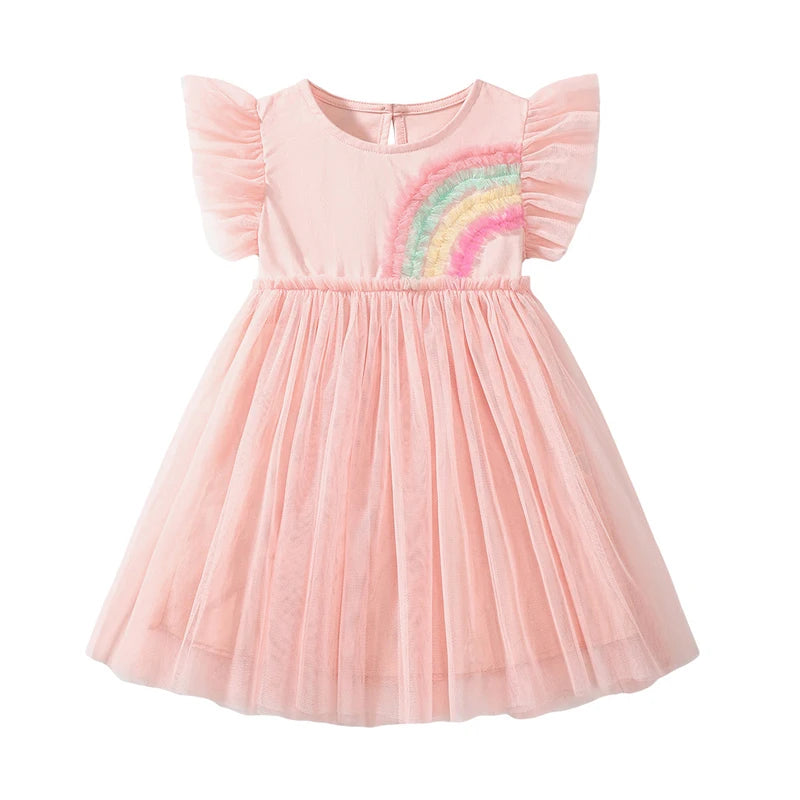 Short-Sleeves Rainbow Print Summer Dresses for Girls childrensterritory