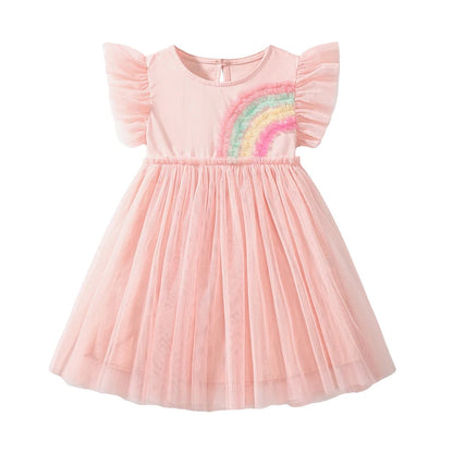 Short-Sleeves Rainbow Print Summer Dresses for Girls childrensterritory