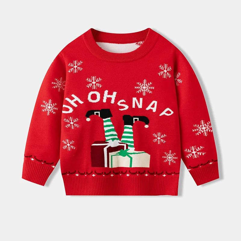 Round Neck Long Sleeves Christmas Design Boys Sweaters