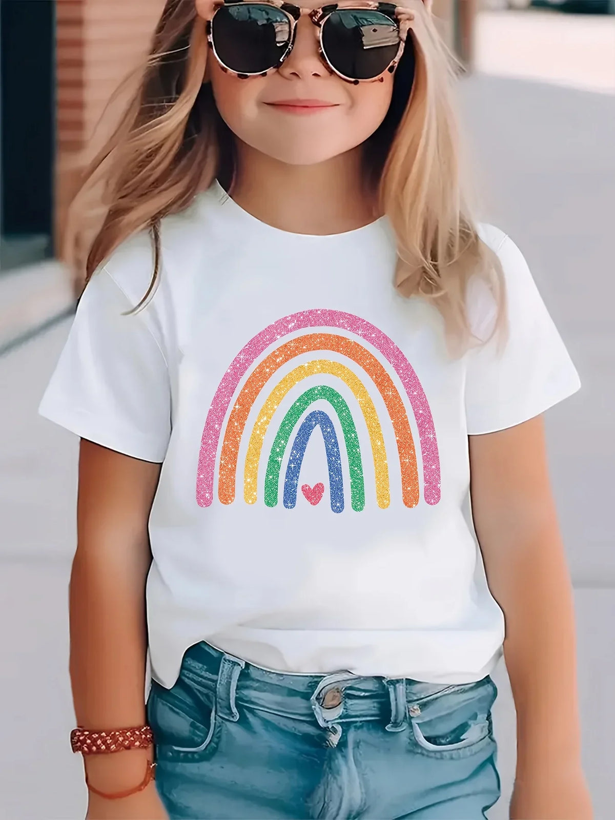 Kids Girl Casual Rainbow Printed Summer T-shirts childrensterritory