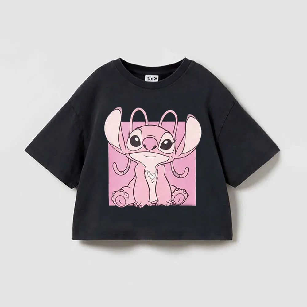 Half-Sleeves Cartoon Print Girls Cotton T-Shirts