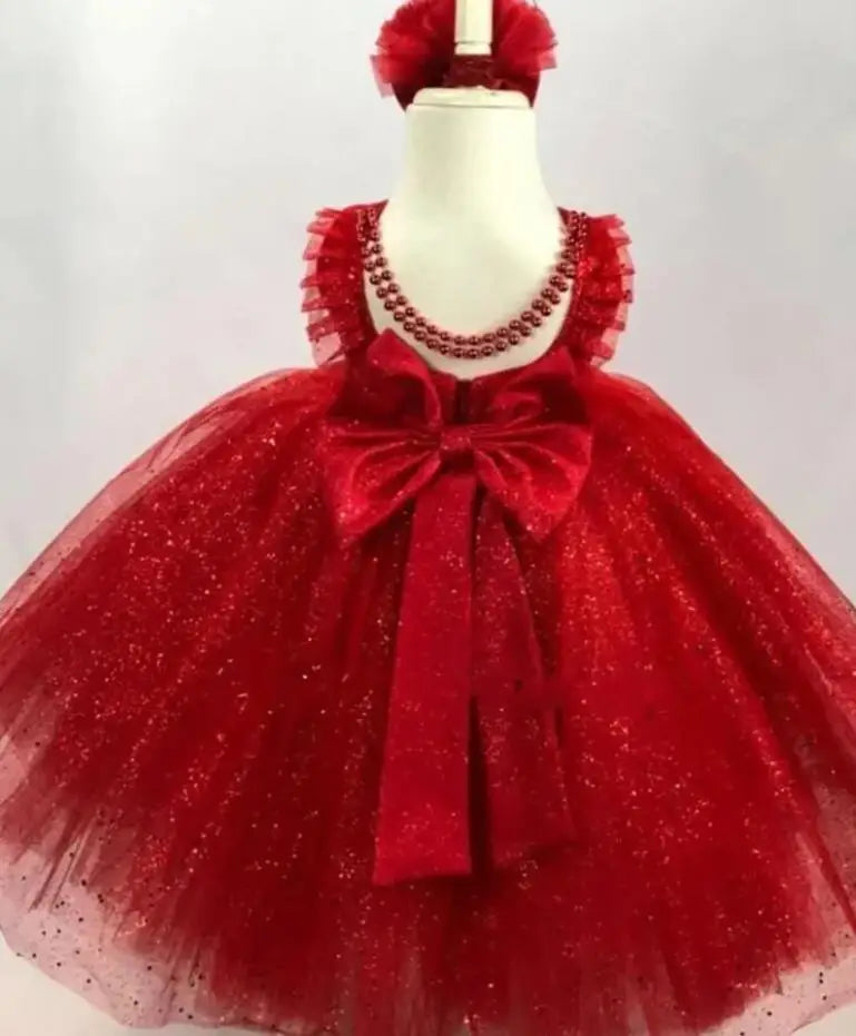 First Birthday Party Glitter Tulle Little Girl Dress with Bow