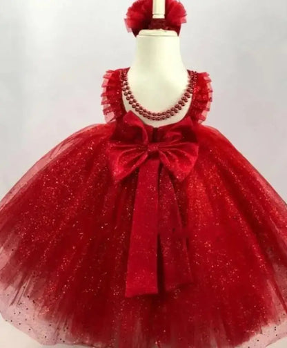 First Birthday Party Glitter Tulle Little Girl Dress with Bow