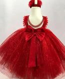 First Birthday Party Glitter Tulle Little Girl Dress with Bow