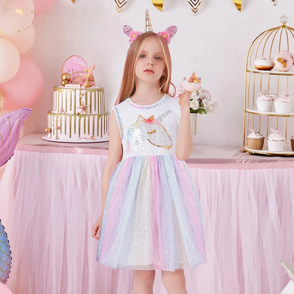 Kids Girls Sleeveless Sequin Princess Dresses for Summer childrensterritory