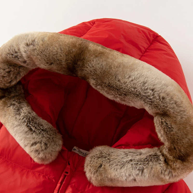 Kids Girls Red Fur Collar Warm Hooded Princess Outerwear childrensterritory