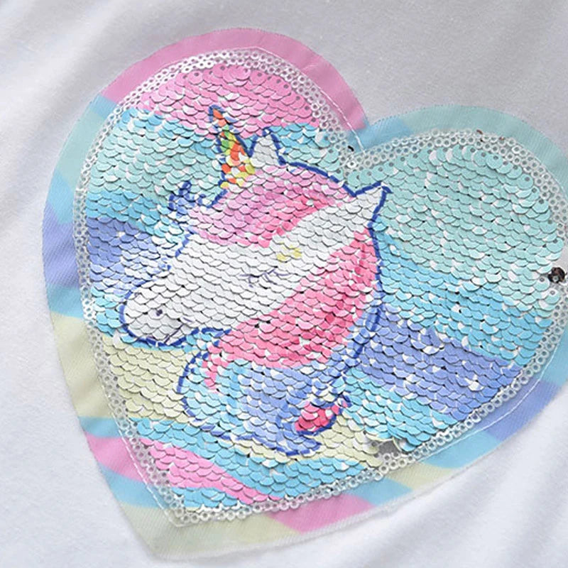 Sequins Unicorn Design Kids Girls 2pcs Summer Clothing Sets childrensterritory
