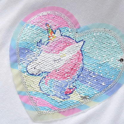 Sequins Unicorn Design Kids Girls 2pcs Summer Clothing Sets childrensterritory