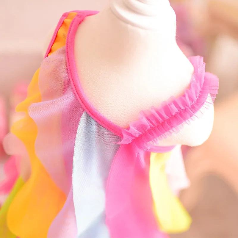 Sleeveless Rainbow Color Beach Dress For Kids Girls