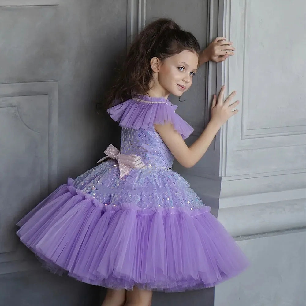 A-Line Glitter Sequined Little Girls Princess Party Dress