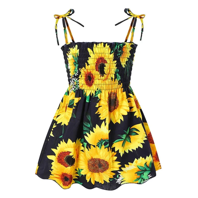 Little Girls Floral Halter Style Summer Cotton Dresses childrensterritory