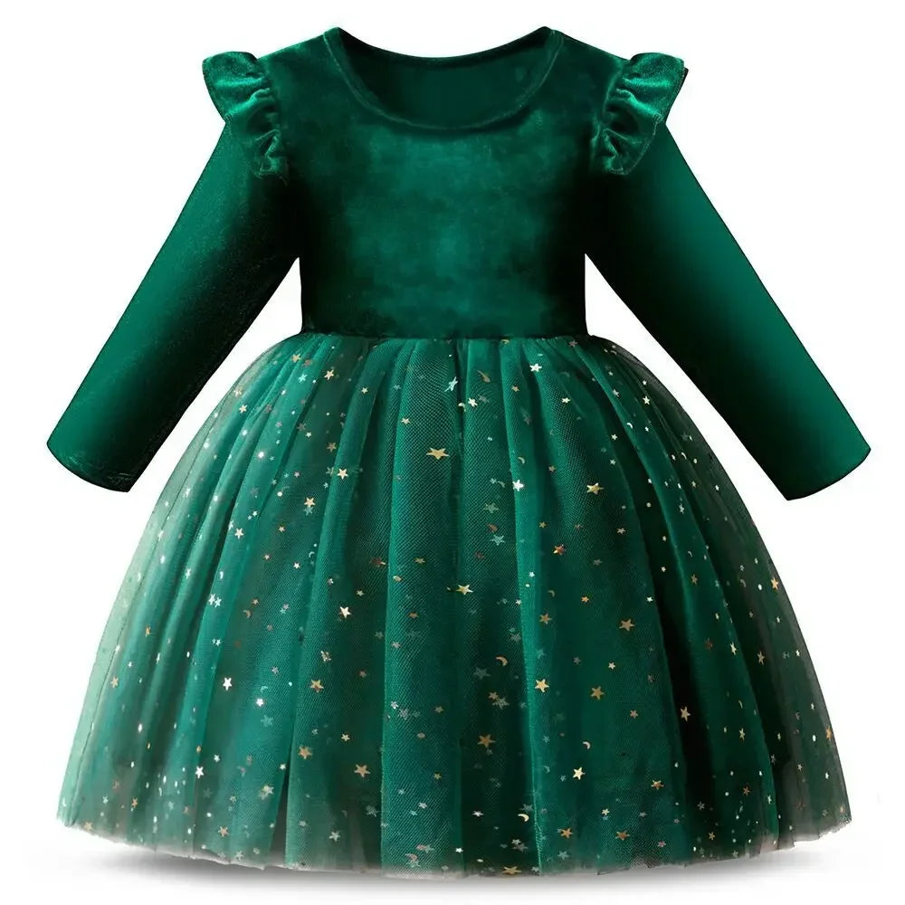 Girls' Long-Sleeved Fluffy Party Dresses