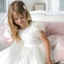 A-Line Feathers Sleeve Backless First Communion Dress For Girls