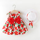 Baby Girls Sleeveless Floral Print Casual Dress with Hat childrensterritory