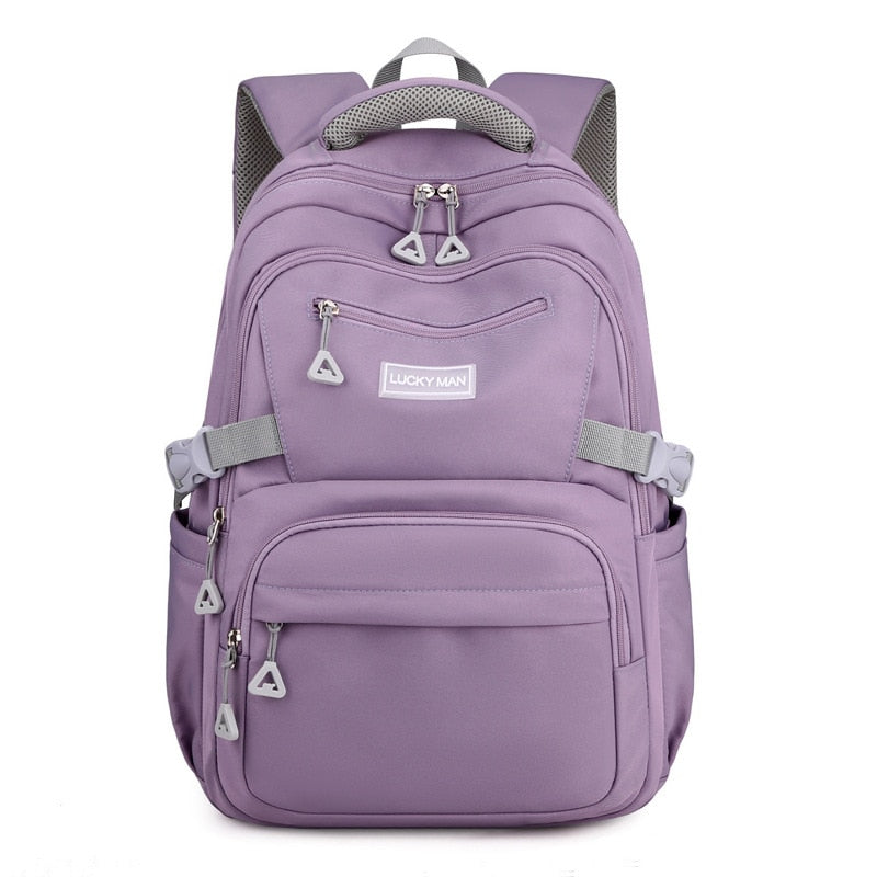 Solid Color Waterproof Shoulder Backpack for Teenage Girls childrensterritory
