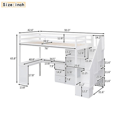 With an L-shaped Desk and a Storage Staircase, The Twin Size Loft Bed childrensterritory