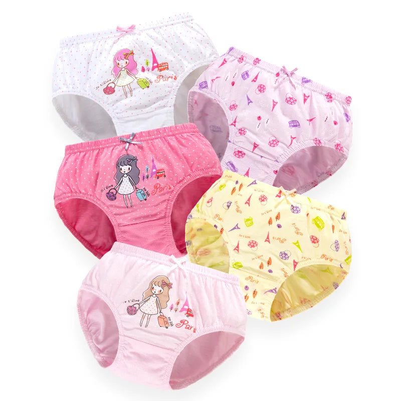 Cartoon Print 5Pcs/Set Girls Breathable Cotton Briefs