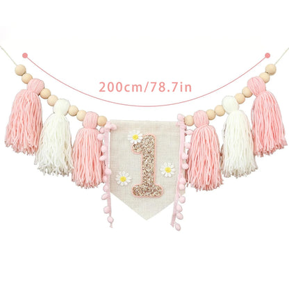 Handmade Wooden Bead Tassel Garland Prop for First Birthday childrensterritory